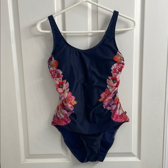 Aqua Rose Navy and Pink Floral One Piece Swimsuit Size M - Picture 2 of 14